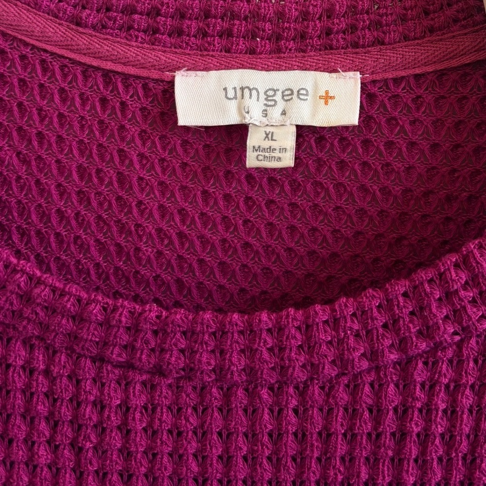 Umgee Berry Waffle Knit Top Short Sleeve Rolled Cuff Crew Neck WA5398 XL - Picture 4 of 6